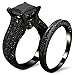 AMiERY Black Gold Sapphire Princess Cut CZ Wedding Engagement Band Bridal Rings Jewelry Set
