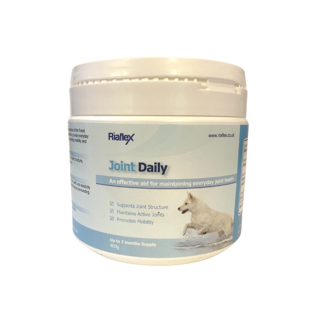 Riaflex Joint Daily | High Strength Vegetarian Hip & Joint Supplement For Dogs | Powerful combination of Glucosamine, MSM & Cellulose (400g)
