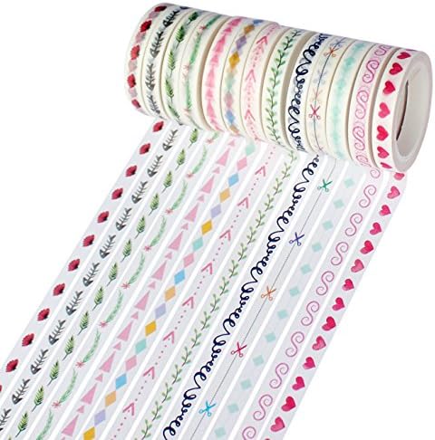 Washi Tape, Ruihengfa 13 Rolls Decorative Japanese Masking Tape Self Adhesive Tape Sticky Paper Tape Collection for Journals, Scrapbooks, Daily Planners, Phone DIY, Gift Wrapping Office Party Supplies