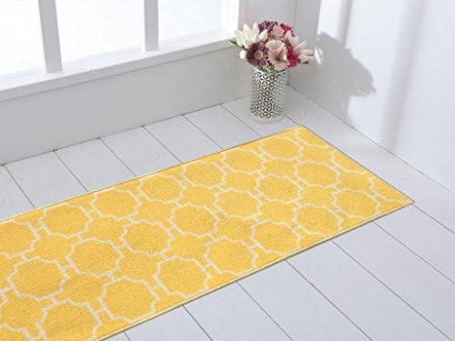 Rubber Backed 20" x 59" Moroccan Trellis Yellow & Ivory Non-Slip Runner Rug Milldia Milano Collection Area Rugs MIL5019-2X5