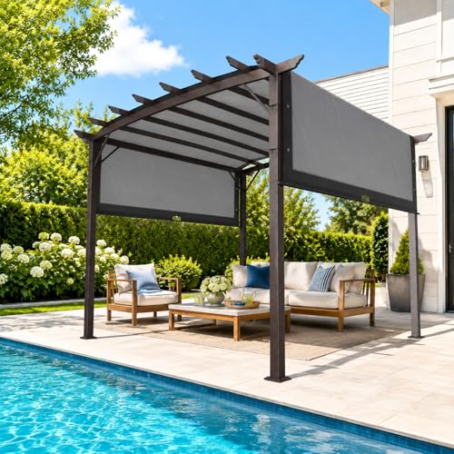VINGLI 9'x12' Outdoor Retractable Pergola Canopy w/Adjustable Sun Shade image 18