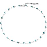 Suyi Turquoise Necklace Silver Beaded Choker Necklaces Boho Western Jewelry