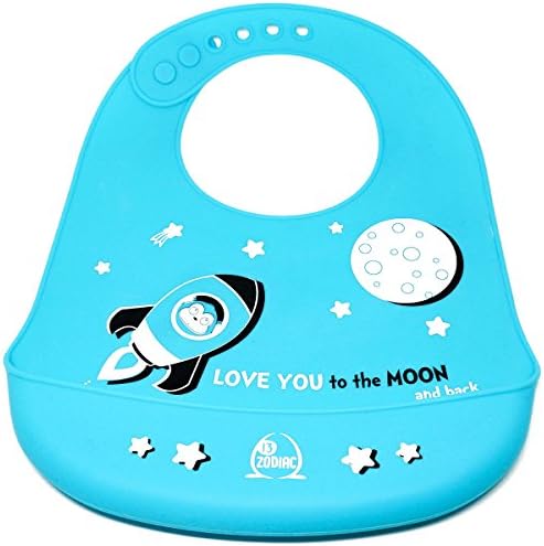 Little Zodiac Waterproof Silicone Baby Bib with Pocket (Blue)