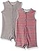 Hanes, Ultimate Baby Flexy Button Up Short Sleeve Bodysuit Romper, 2-Pack, Red/Grey Stripe, 0-6 Months
