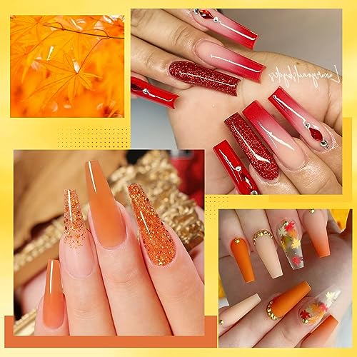 UR SUGAR Fall Winter Extension Gel Nail Set, 6 Colors Maple Pumpkin Burnt Orange Yellow Red Glitter Autumn Extension Nail Gel Polish Kit Halloween Thanksgiving Day Gift Box for Women - Image 2