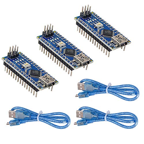 WYPH Mini Nano V3.0 Module ATmega328P 5V 16MHz CH340G Chip Microcontroller Development Board USB Cable for Arduino (Pre-soldered Nano 3pcs)