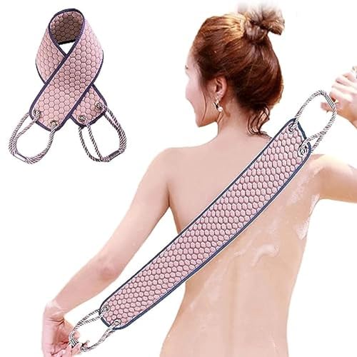VIPITH Exfoliating Back Scrubber for Shower, 37 Inches Back Washer with Handles, Exfoliating Washcloth Body Exfoliator Bath Tool to Scrub Your Body Deeply for Men & Women Exfoliation (Pink)