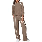 WIHOLL Lounge Sets for Women 2 Piece Fall Outfits 2025 Wide Leg Pant Matching Sets Womens Clothing