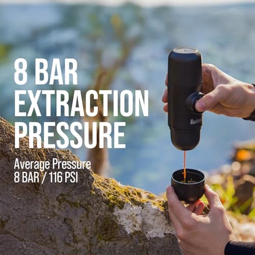 Minipresso GR, Macchina Caffe Portatile, Macchina Espresso Portatile, Compatibile con Caffè Macinato, Caffe Viaggio, Azionabile Manualmente con un Pistone, Perfetto per il Campeggio — foto 6 di 8