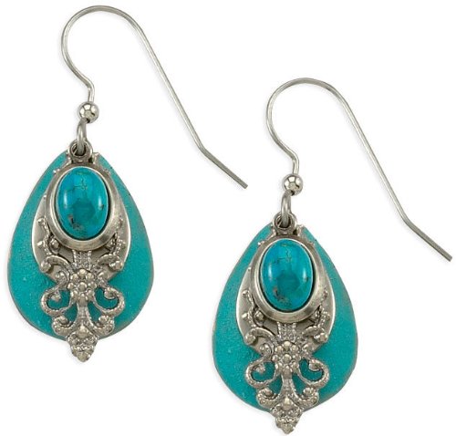 Silver Forest Surgical Steel Turquoise Filigree Earrings E-8496