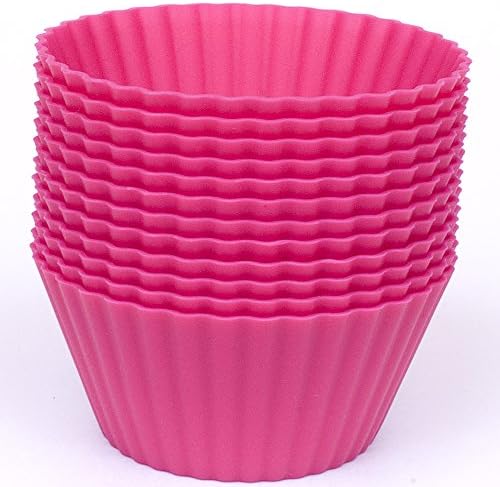 Silicone Cupcake Liners - Set Of 12 Reusable Premium Pink Muffin Baking-Cups In Storage Container.