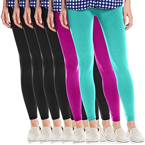 Fashion Printed Women's Super Soft Fleece Lined Leggings, One Size - Pack Of 6 - Set 6-4 Blacks, Magenta &amp; Mint