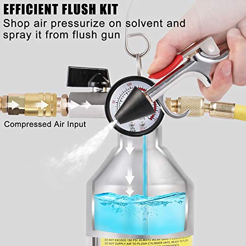 JIFETOR AC Flush Kit, Car Air Conditioner System Clean Canister Flushing Gun Tool Set, for Auto