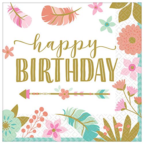 Boho-Birthday-Girl-Party-Supplies-Pack-Serves-16-Dessert-Plates-Beverage-Napkins-Cups-and-Table-Cover-with-Birthday-Candles