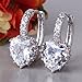 GULICX White Gold Tone Heart White Crystal Cubic Zirconia Huggie Lever Back Hoop Earrings