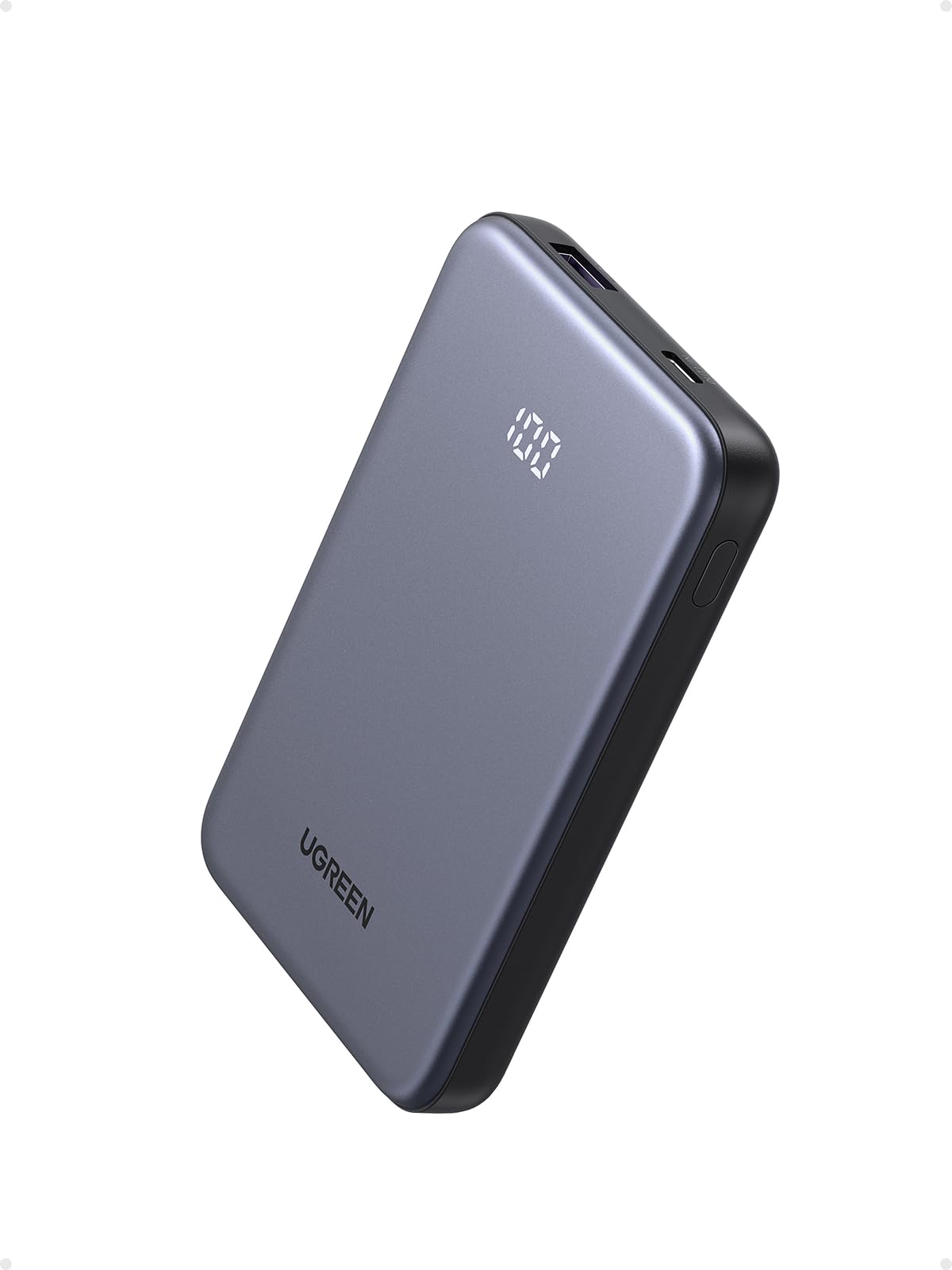 UGREEN 【小型・軽量・10000mAh】モバイルバッテリー 大容量 2台同時充電（USB-A×1 USBC×1）PD20W 急速充電 小電流モード バッテリー残量表示 コンパクト PSE技術基準適合 iphone17/Android/iPad 各種 USB-C 機器に対応 灰色 PB507