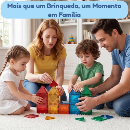 Blocos Magneticos Infantil de Montar Peças, Brinquedo Educativo Construção Infantil 2D, 3D, Jogo Pedagógico para Coordenação Motora, Raciocínio Lógico, Criatividade e Aprendizado STEM (56 peças)