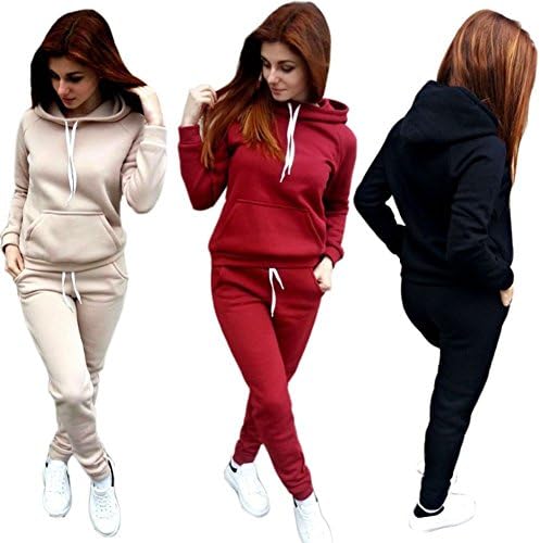 Hylong Women 2Pcs Tracksuit Sweatshirt Pants Tops Sets Jogging Sportwear Casual Suit Wine red L