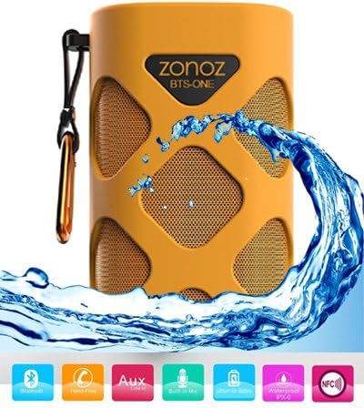 zonoz BTS-ONE 10W Waterproof Outdoor Wireless Portable Bluetooth Speaker w/HD Premium Sound, Up to 12 Hr Playback & 75 Ft Bluetooth Range, Great for Home, Shower Speaker & Outdoor Sports (Orange)