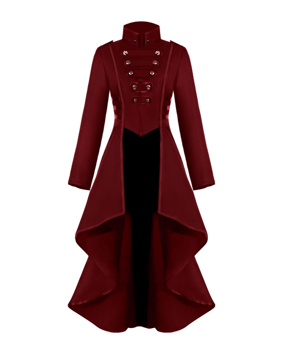 Photo 1 of AI'MOURI Gothic Tailcoat Halloween Costumes for Women, Medieval Irregular Hem Steampunk Corset Victorian Tailcoat Jacket(Wine Red,M)
