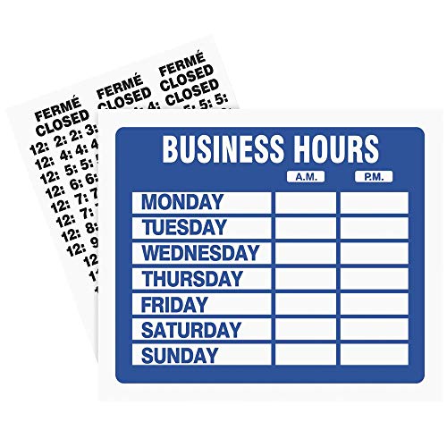 Business Hours Sign with Static Cling Numbers