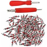 Lantee Tire Repair Tool Set - 2 in 1 Set Dual Single Head Valve Core Remover and 100 Pieces Car Truck Replacement Tire Tyre Valve Stem Core Part