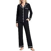 lulukaka Button Down Pajama Set for Women, 2-Piece Bamboo Rayon Long Sleeve Pjs, Loose Fit Loungewear Sleepwear