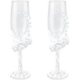 LCJAOF Set of 2 Wedding Champagne Glasses Bride and Groom Flutes Elegant Decorative Wine Glasses Premium Drinkware Sets for Parties Weddings Birthdays Anniversaries