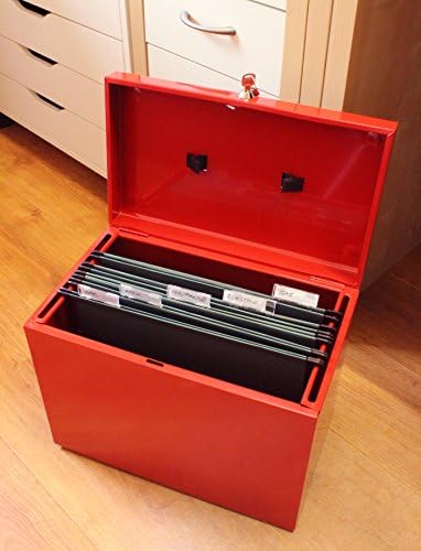Caja archivadora de metal, tamaño A4, color rojo: Amazon.es: Oficina y papelería