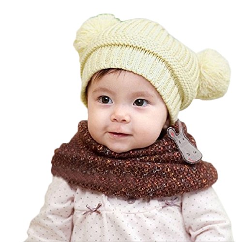 Fullkang Cute Baby Kids Girl Boy Dual Balls Warm Winter Knitted Cap Hat Beanie