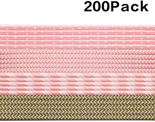 FIZZE Paper Straws Drinking Decoration Party Drinking Straws for Birthday, Wedding, Christmas, Celebration Parties, Four Styles (200)