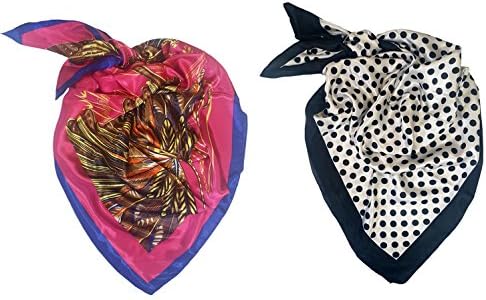 SoLine 2 Pcs Women's Large Square Scarf Satin Silk Feeling Neck Headscarf Hand Scarves 35 x 35 Inches (90Sq05)