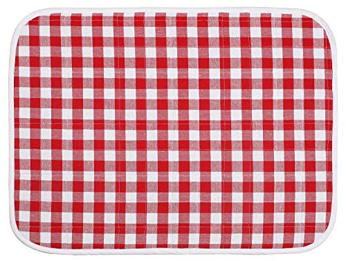 Ramanta Home Dish Drying Mat in Buffalo Plaid Check Set of 2- Red White 46x61 CM (18"x24") - Super Absorbent Microfibre Dry Mats for Kitchen