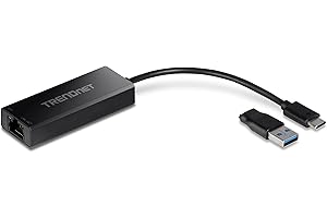 TRENDnet USB-C 3.1 to 2.5GBASE-T Ethernet Adapter, TUC-ET2G, NDAA & TAA Compliant, Windows & Mac Compatible, USB Type-C to USB-A Converter Included, Up to 2.5Gbps Speeds, Black