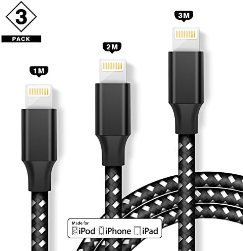 iPhone Charger, Regrom 3Pack(1M 2M 3M)Lightning Charging Cable, Multi Collocation, Nylon Braided, Ultra Durable, USB Charging Cord for iPhone 7/7Plus/6/6Plus/6s/6sPlus/5/5s/5c, iPad/iPod(BlackWhite) 