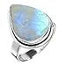 5.10ctw, Genuine Rainbow Moonstone 10x14mm Pear & .925 Silver Overlay Handmade Fashion Rings