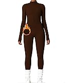 AEEZO Womens Long Sleeve Workout Jumpsuit Zip Up Yoga Rompers Sexy Tummy Control One Piece Bodycon Bottom Pants