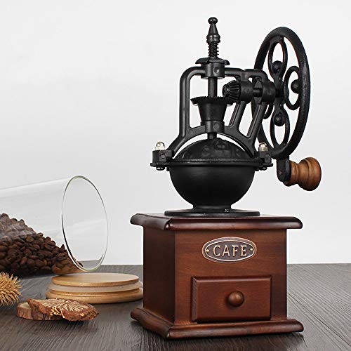 Manual Coffee Grinder,IMAVO Vintage Style Wooden Coffee Grinder Roller Grain Mill Hand Crank Coffee Grinders - Thumbnail 3