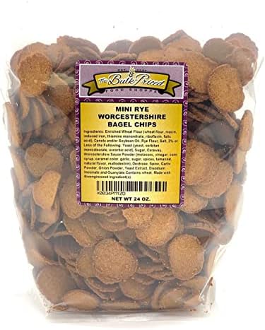 Mini Rye Worcestershire Bagel Chips, Bulk Size, (1.5 lb. Resealable Zip