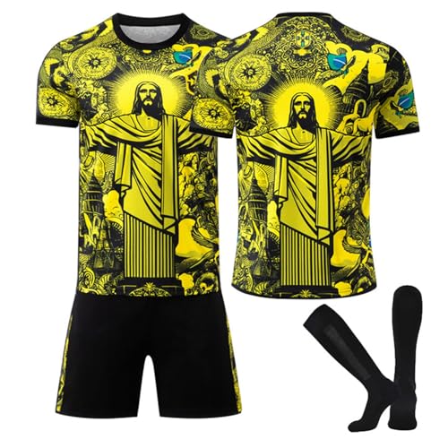 Generico Brazil Football Jersey with Your Name and Number for Child and Adult, Football Shirt Complete with T-Shirt Shorts and Socks Suitable