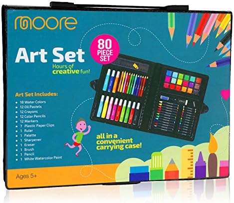 Moore: Deluxe 80 Piece Art Set With Super Art creativity box kit Wonderful Art Supplies case set for kids