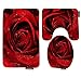 Wondertify Bath Mat,Rose,Red Rose With Water Droplets Bathroom Carpet Rug,Non-Slip 3 Piece Bathroom Mat Set