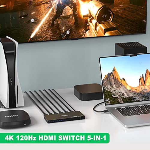 8K Switch 2.1 HDMI 5 in 1 out, AVIDGRAM HDMI Switch 5 in 1 Output 4k 120hz with IR Remote Control, 5 Ports 8K 60Hz Selector Hub Compatible with 8K 48Gbps