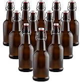 FastRack Swing Top Glass Bottles 33 oz – Pack of 12 | Amber Flip Top Glass Bottles with Airtight Lids | Resealable Grolsch-Style Fermentation Bottles for Kombucha, Beer, Mead, Soda, Vinegar & Water