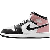 Air Jordan 1 Mid Big Kids' Shoes (DQ8423-100, White/Rust Pink/Black) Size 7