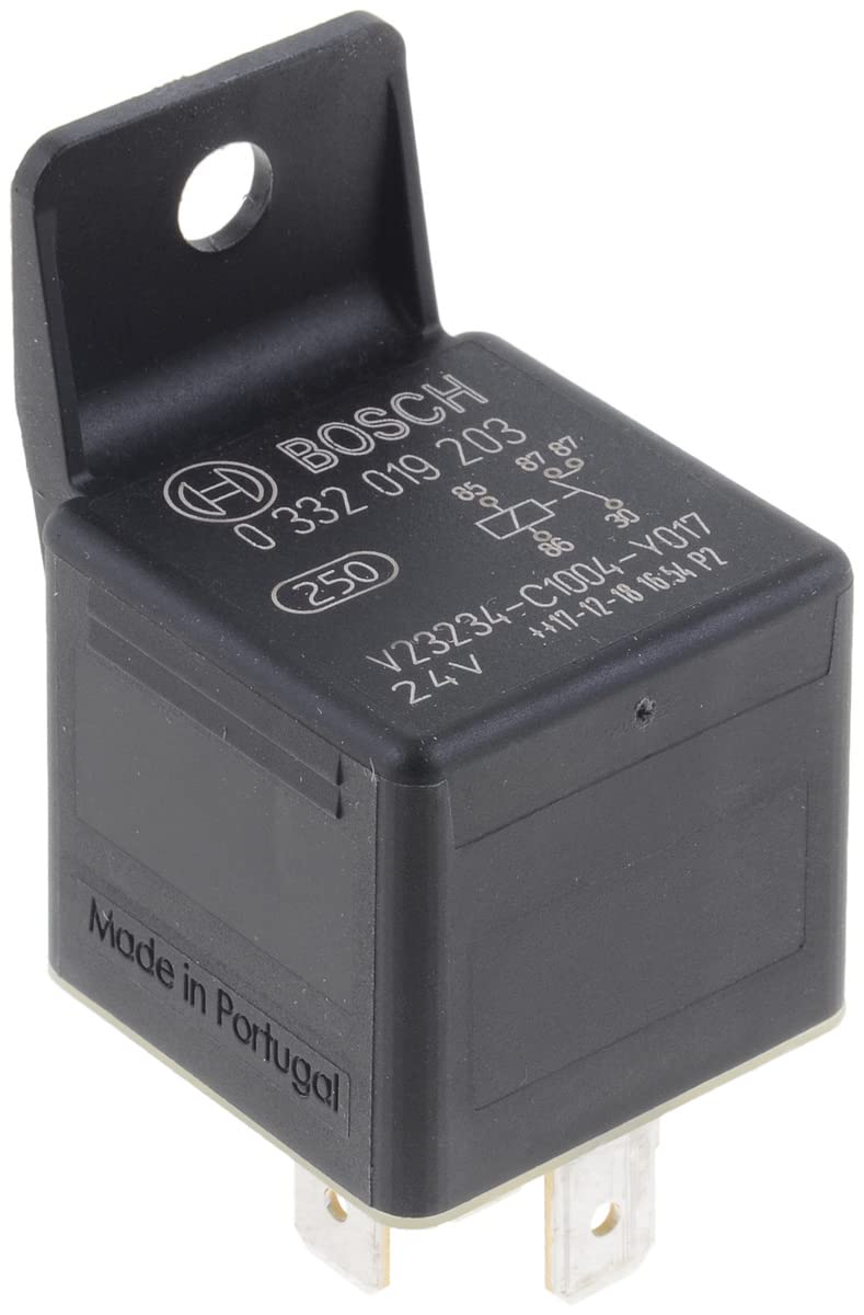 Bosch 0332019203 Mini Relay 24V 20A, 2x87, IP5K4, Operating Temperature from -40 Degree to 100 Degree C, 5 Pin Relay with Relay bracket