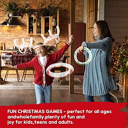 LovesTown Inflatable Reindeer Antler Ring Toss Game Set, Inflatable Christmas Party Games Funny Gifts Stocking Stuffers for Adults Party Favors Outdoors Indoors Games (2 Hat+6 Rings)