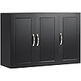 SoBuy Wall Cabinet Laundry Room, Medicine Cabinet for Bathroom Kitchen Garage, 3 Doors Wall Storage Cabinet with Adjustable Shelf, Black FRG231-L-SCH
