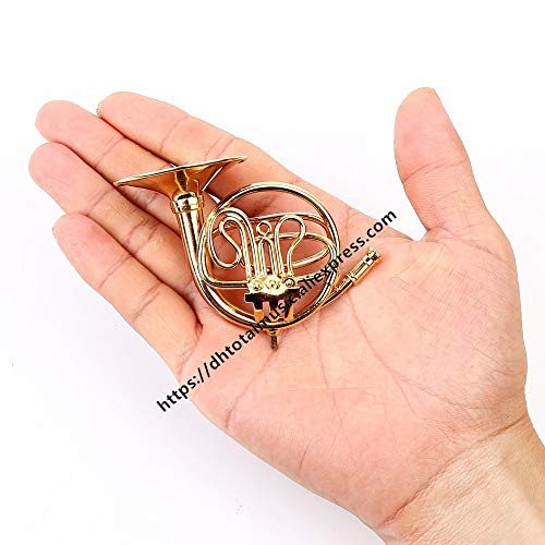 ZAMTAC Dh Miniature French Horn Replica with Stand and Case Dollhouse Accessories Mini Musical Instrument Decorations (Size: 5.5cm)