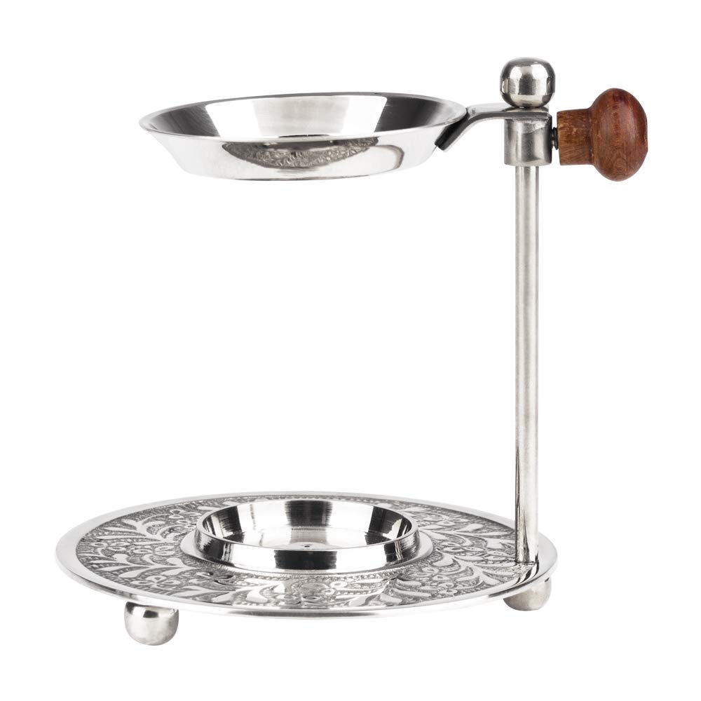 Bitto TARUT Frankincense Burner Silver Nickel-Plated Brass with Pan Height 11.5 cm Diameter 10 cm Pan Diameter 6 cm